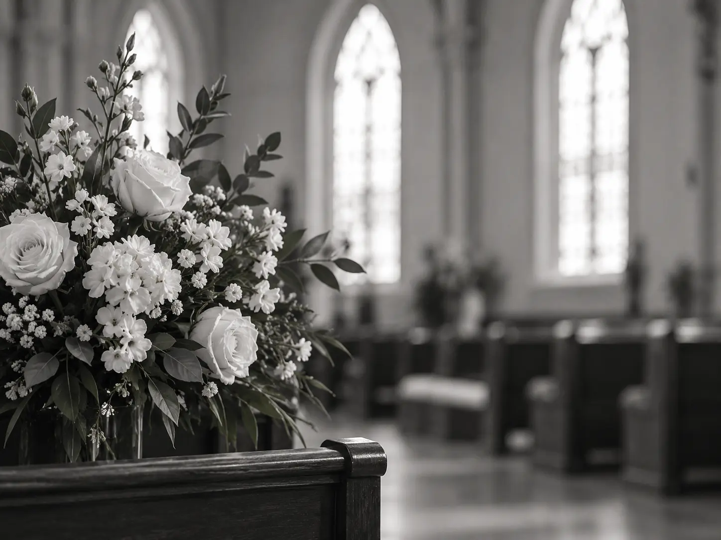 Flowers arranged at a memorial gathering