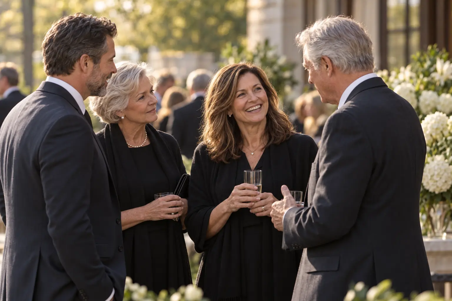 Family members sharing a warm conversation at a celebration of life