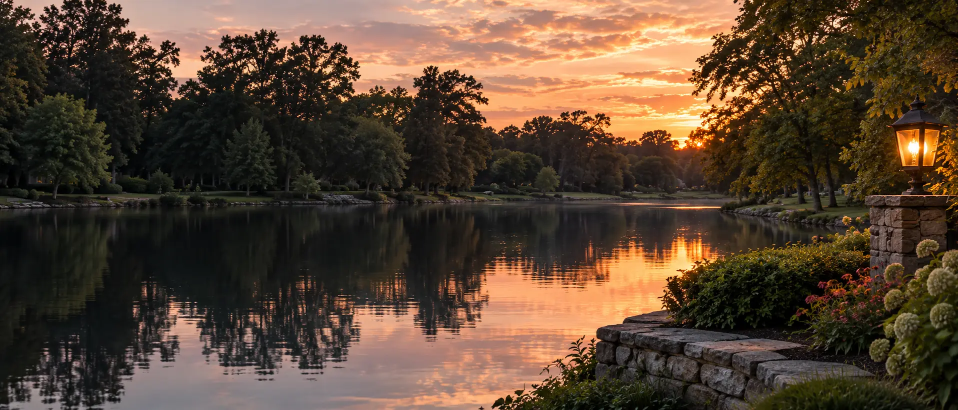 Quiet water and trees at dusk