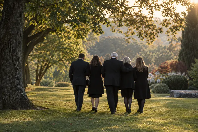 Family walking together after a quiet graveside farewell