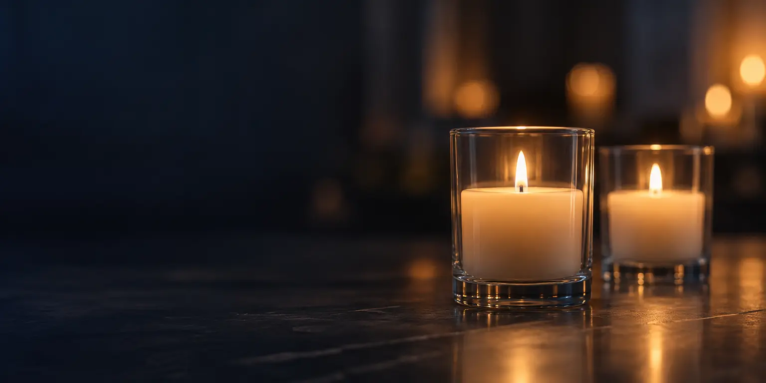 Warm memorial candles glowing in a quiet room