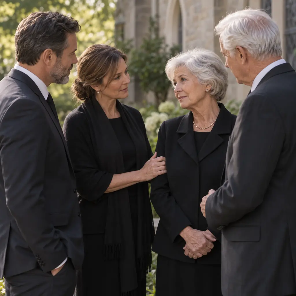 Family and friends talking after a memorial gathering