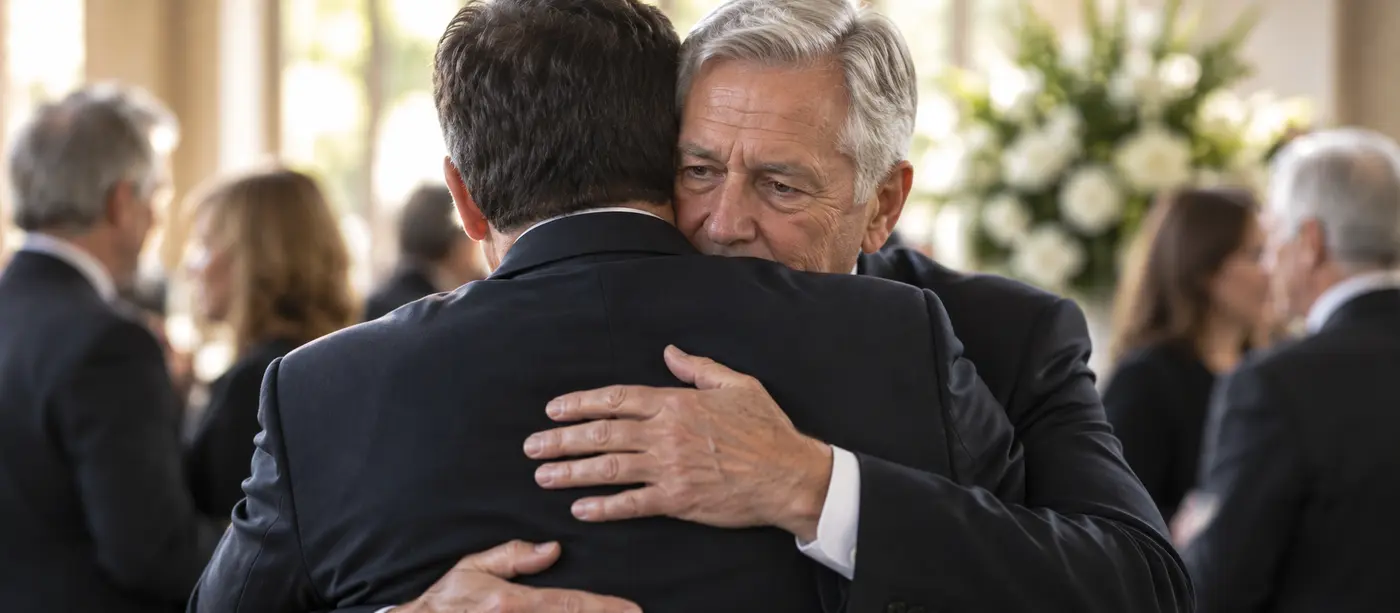 Two family members sharing a supportive embrace