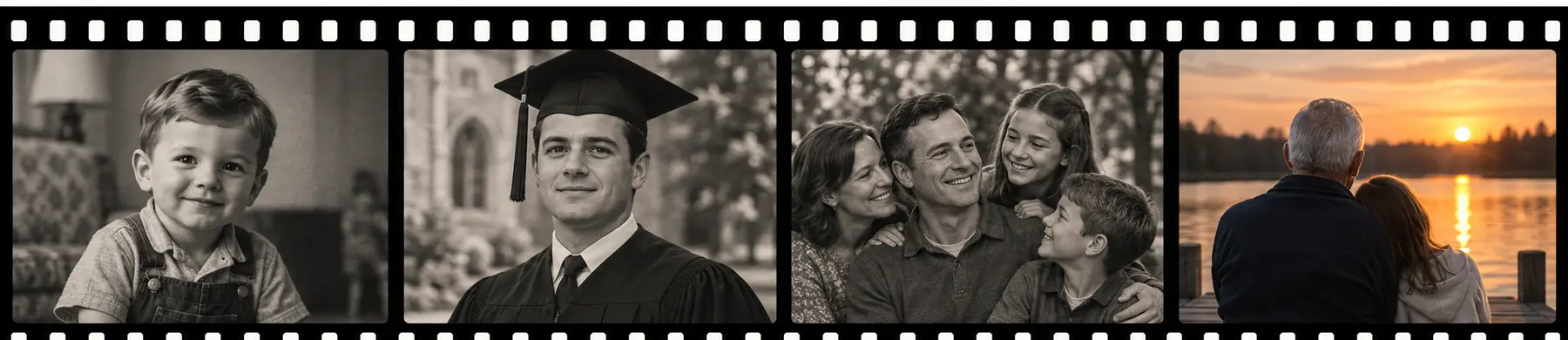 Life story photographs arranged as a tribute film