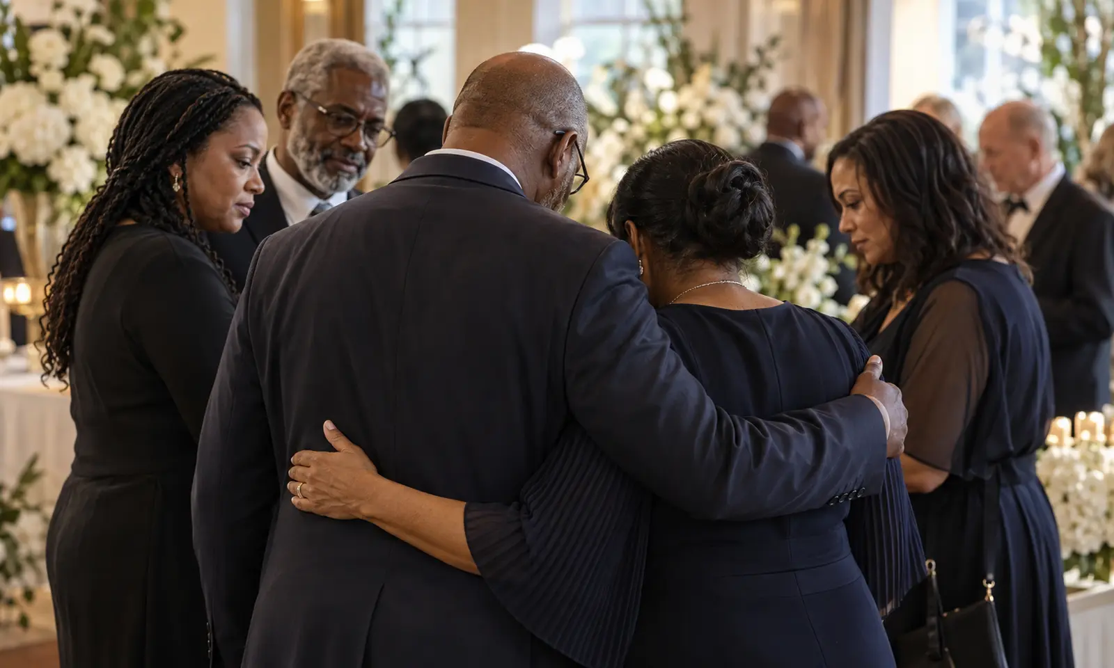Family members standing together during a remembrance gathering