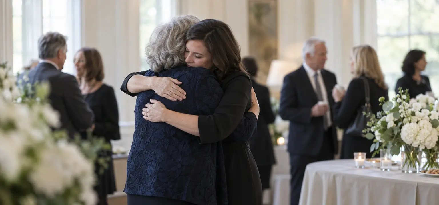 Family members sharing a quiet embrace during a remembrance gathering